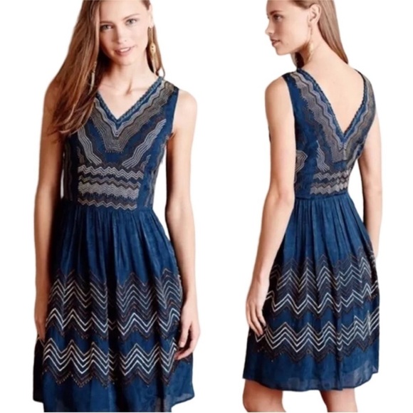 Meadow Rue Dresses & Skirts - Anthropologie Meadow Rue Beaded Chevron Blue Dress Size 0